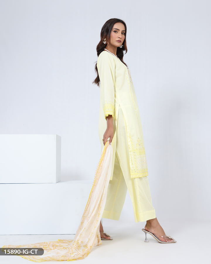 Stitched 3 Piece Embroidered Cotton Suit | 15890-IG-R.CT