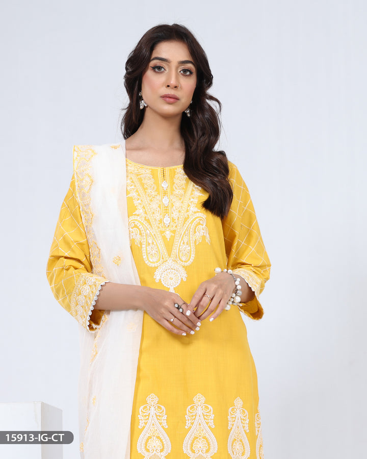 3 Piece Cotton Suit Embroidered | 15913-IG-S.CT