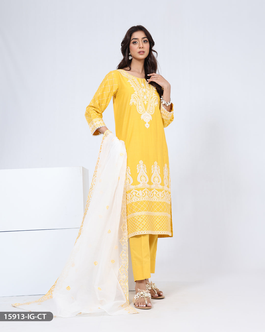 3 Piece Cotton Suit Embroidered | 15913-IG-S.CT