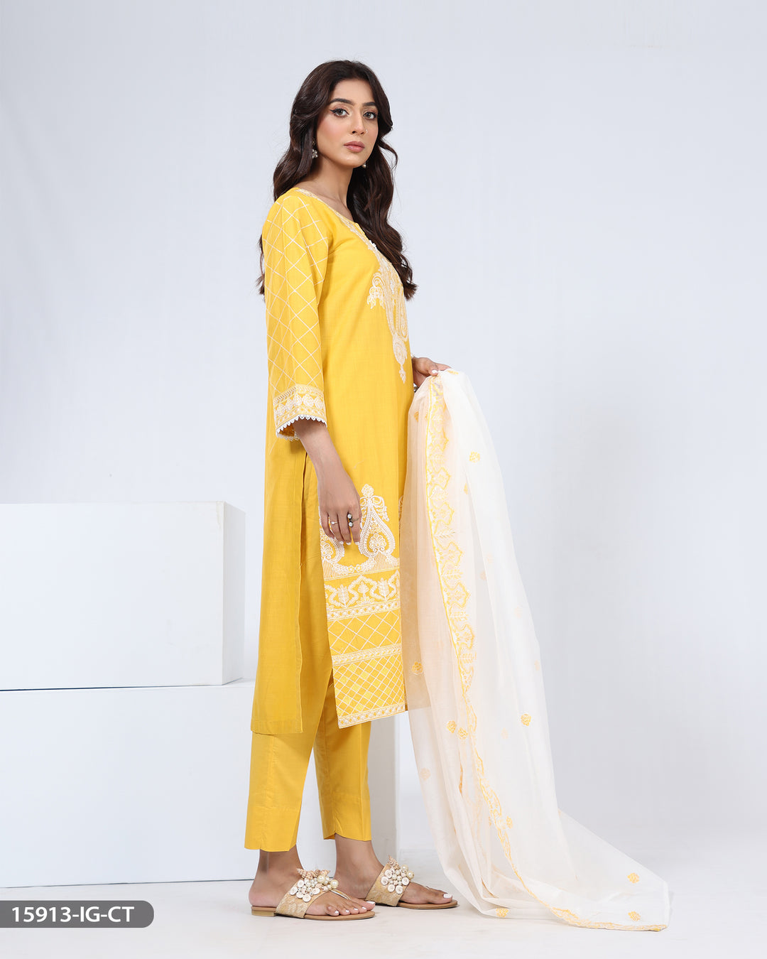 3 Piece Cotton Suit Embroidered | 15913-IG-S.CT