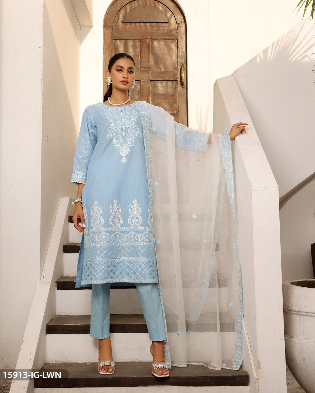 3 Piece Cotton Suit Embroidered | 15913-IG-S.CT