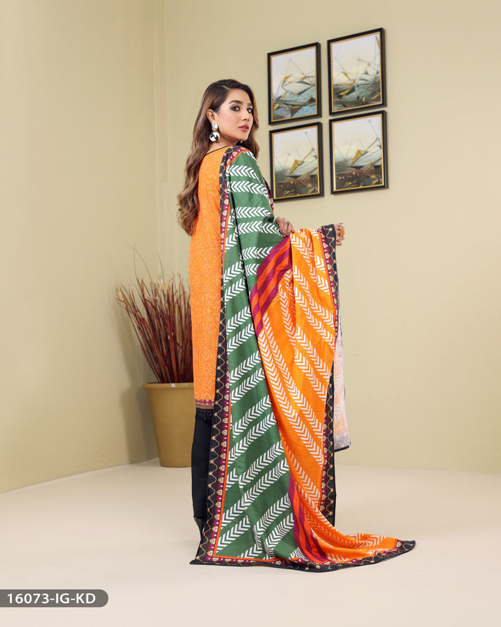 Embroidered & Printed 3 Piece Khaddar Suit | 16073-IG-KD