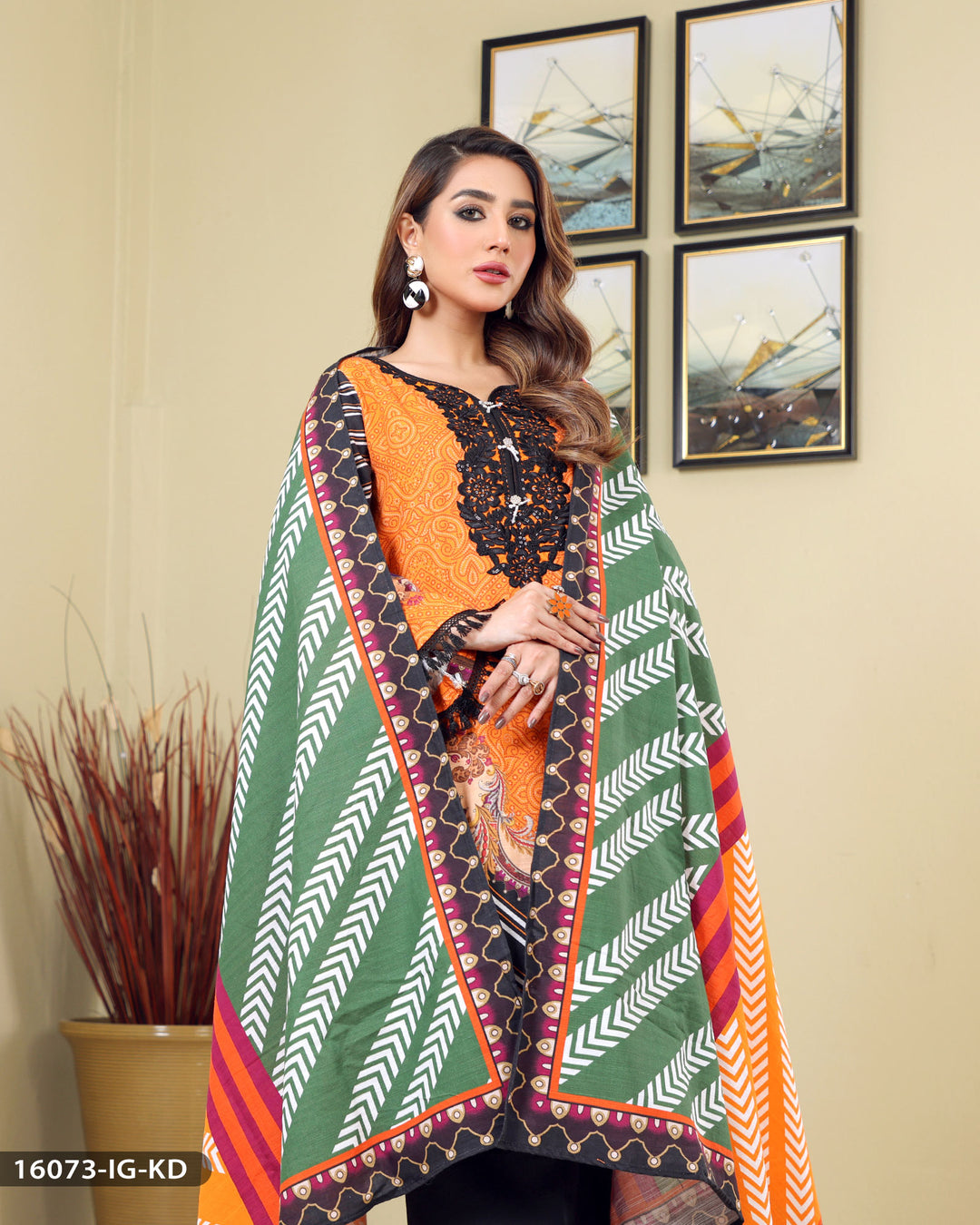 Embroidered & Printed 3 Piece Khaddar Suit | 16073-IG-KD