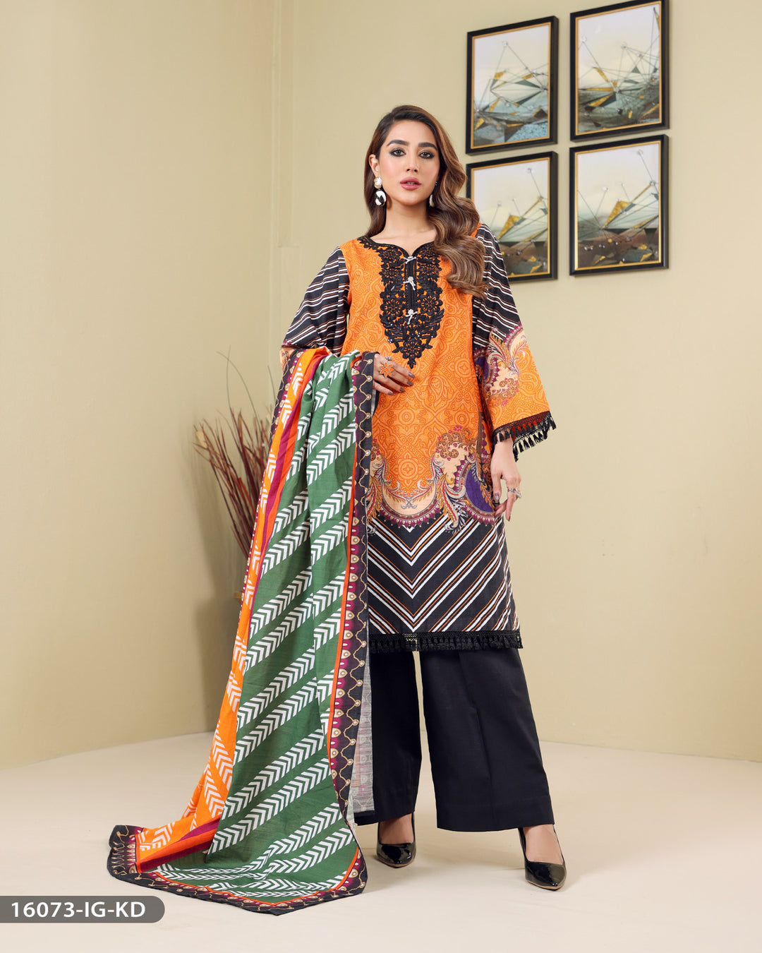 Embroidered & Printed 3 Piece Khaddar Suit | 16073-IG-KD