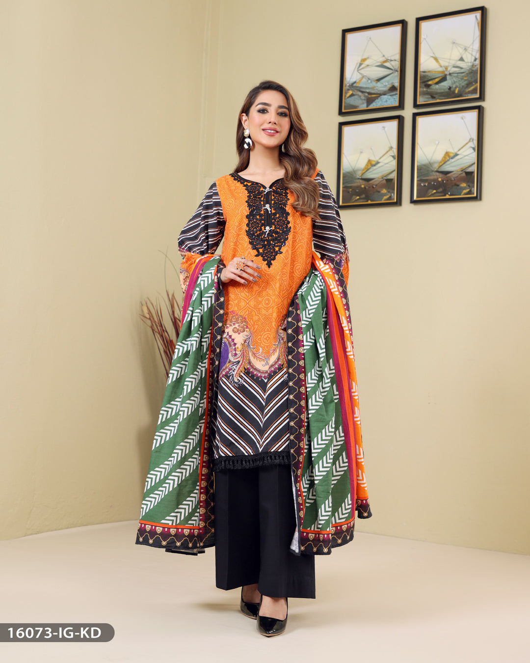 Embroidered & Printed 3 Piece Khaddar Suit | 16073-IG-KD