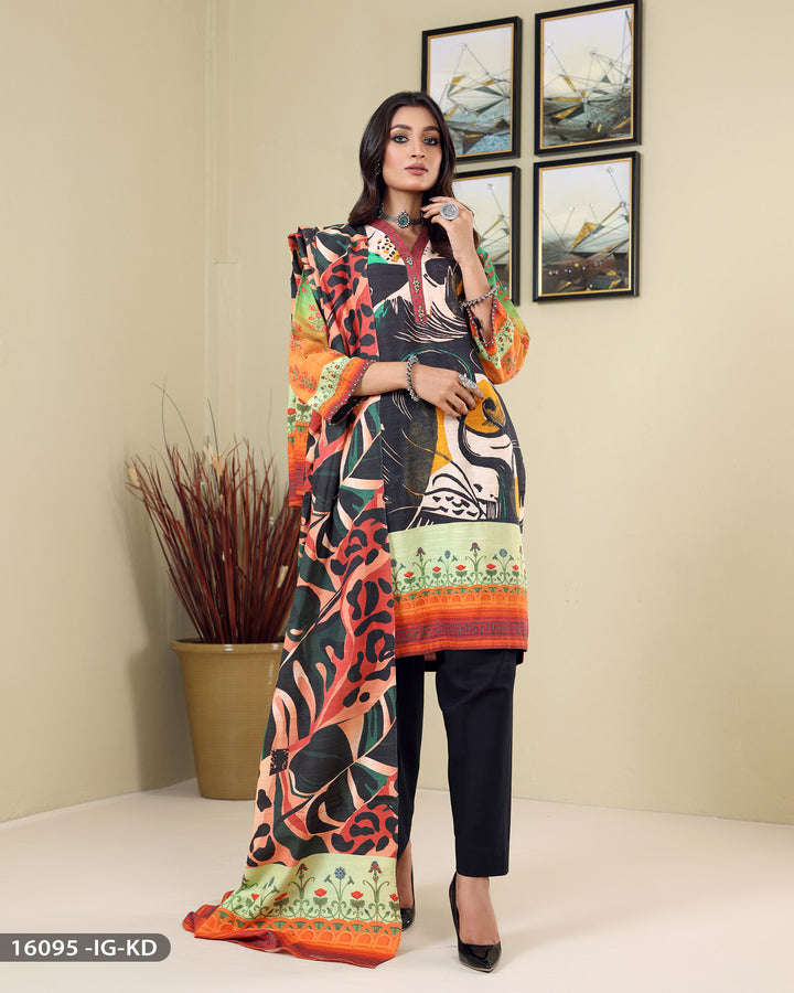 Three Piece Khadar Printed-Suit | 16095-IG-KD