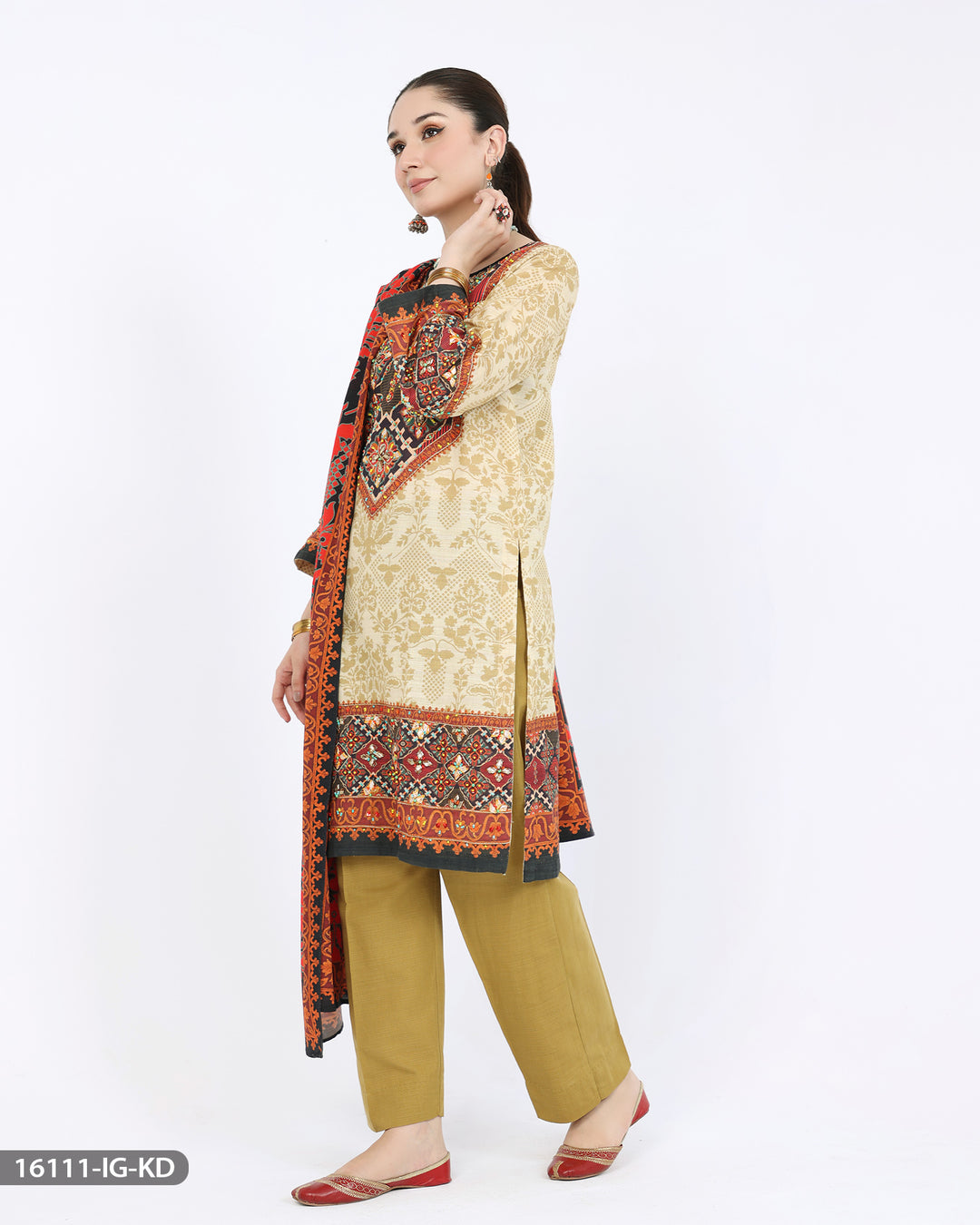 3 Piece Embroidered Khaddar Suit | 16111-IG-KD