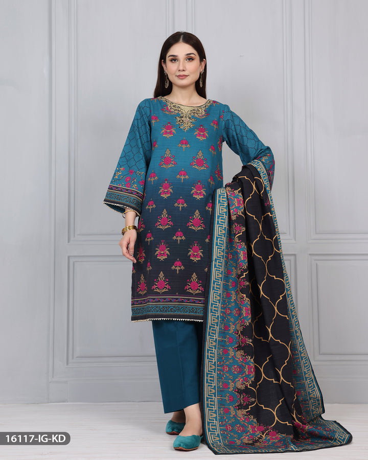 3 Piece khaddar Embroidered Suit | 16117-IG-KD