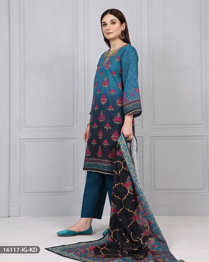 3 Piece khaddar Embroidered Suit | 16117-IG-KD