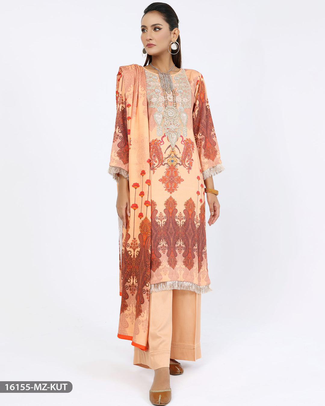 3 Piece Cotail Embroidered Suit | 16155-MZ-KUT