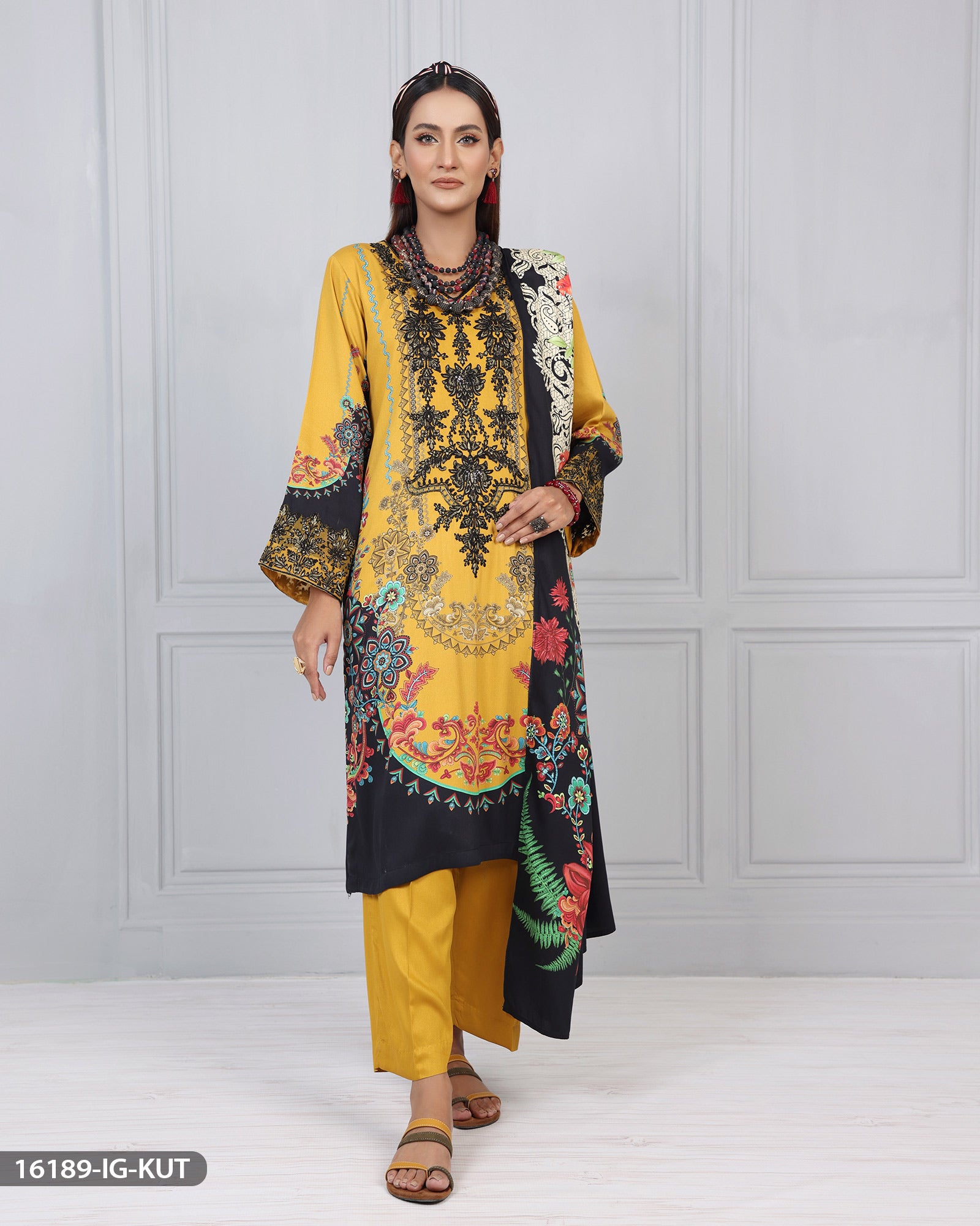 Embroidered Cotail Suit With Cotail Shawl