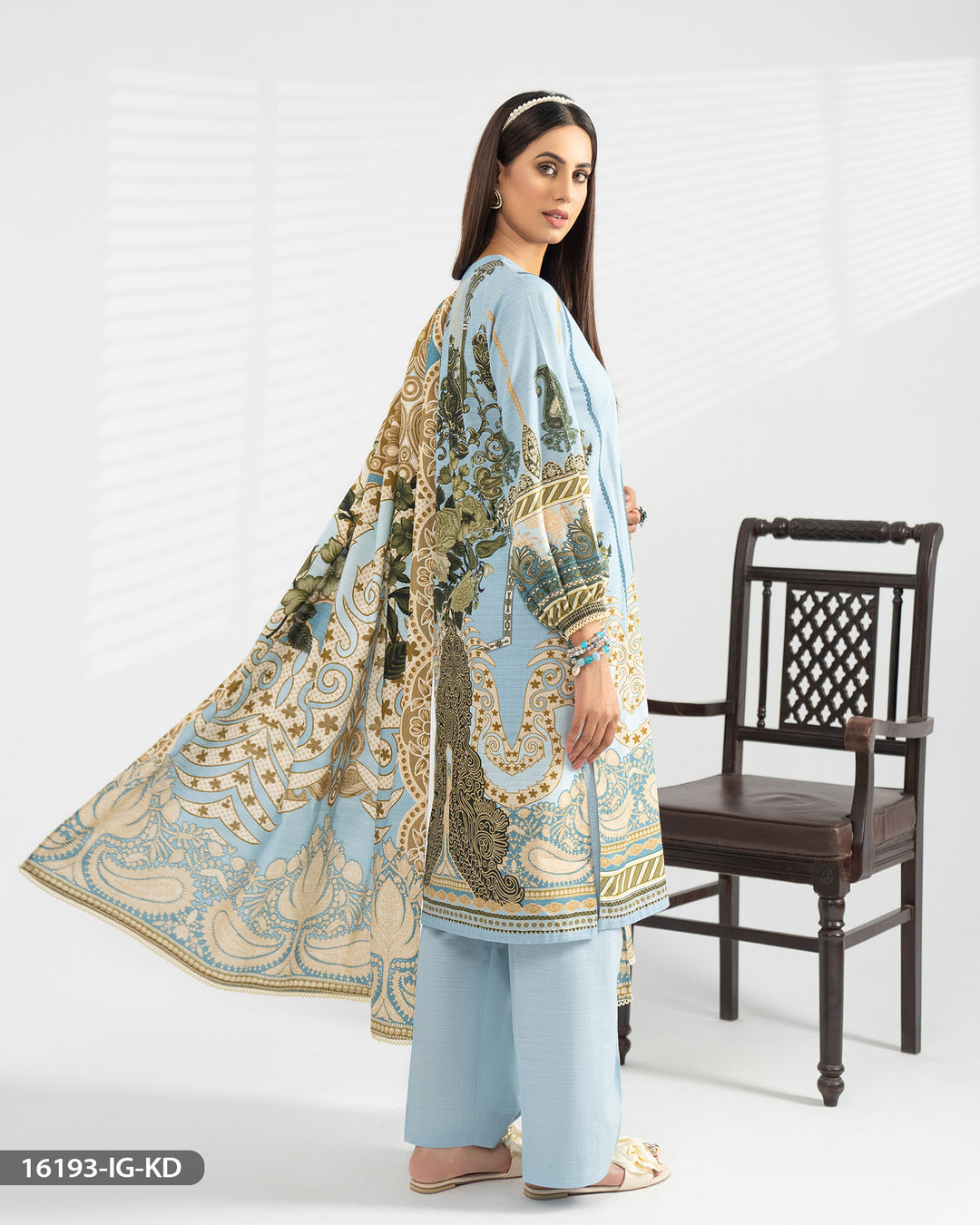 Stitched 3 Piece Printed Khaddar Suit | 16193-IG-KD