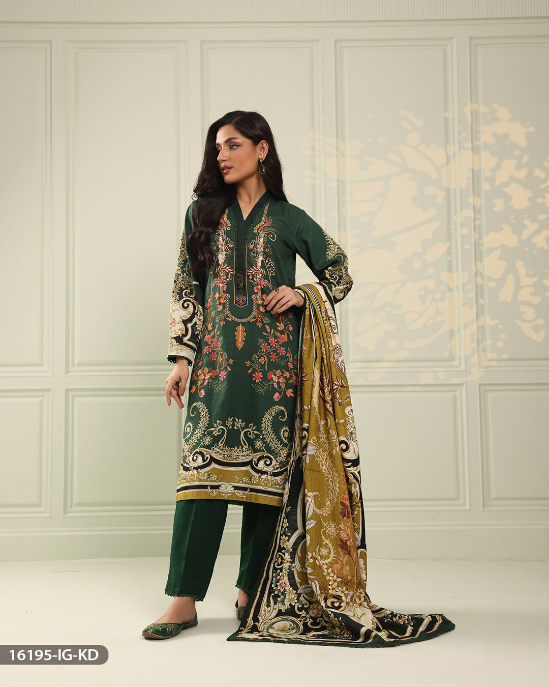 3 Piece Printed Khaddar Suit | 16195-IG-KD