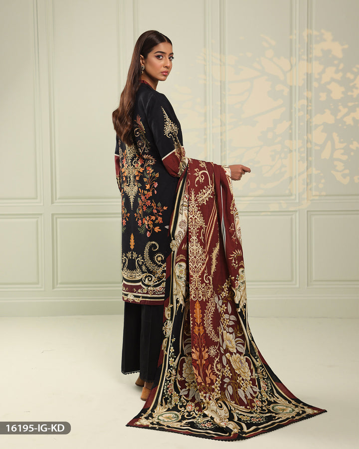 3 Piece Printed Khaddar Suit | 16195-IG-KD