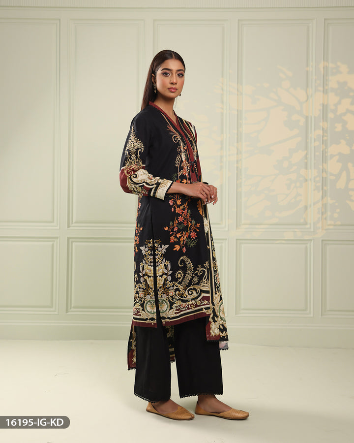 3 Piece Printed Khaddar Suit | 16195-IG-KD