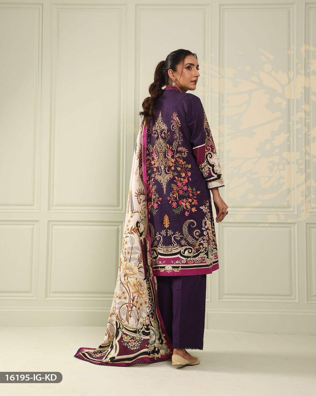 3 Piece Printed Khaddar Suit | 16195-IG-KD