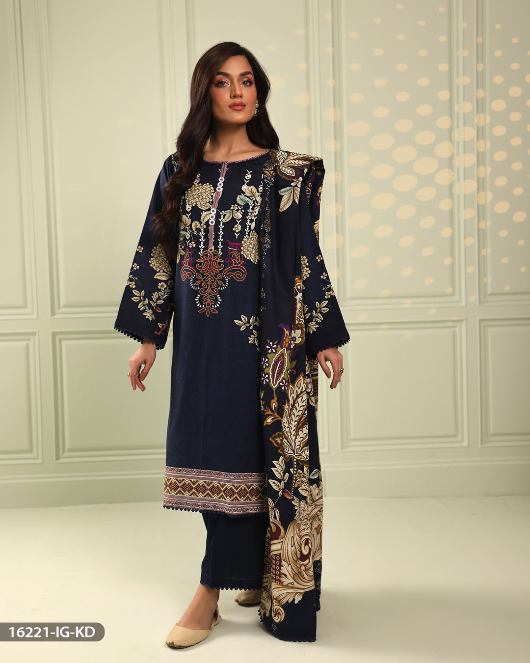 3 Piece Printed Khaddar Suit | 16221-IG-KD