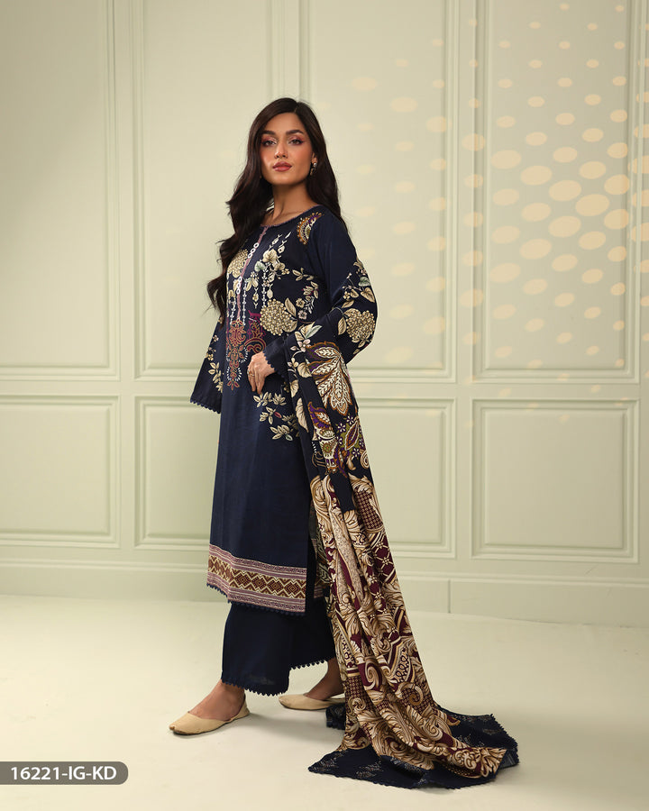 3 Piece Printed Khaddar Suit | 16221-IG-KD