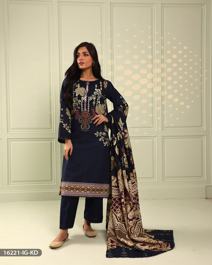 3 Piece Printed Khaddar Suit | 16221-IG-KD