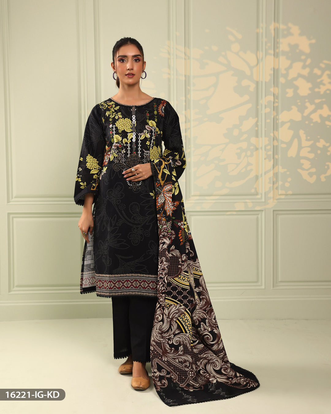 3 Piece Printed Khaddar Suit | 16221-IG-KD