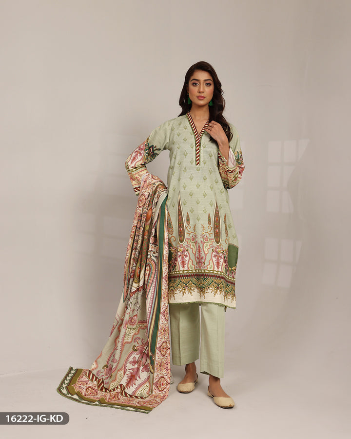 3 Piece Printed Khaddar Suit | 16222-IG-KD