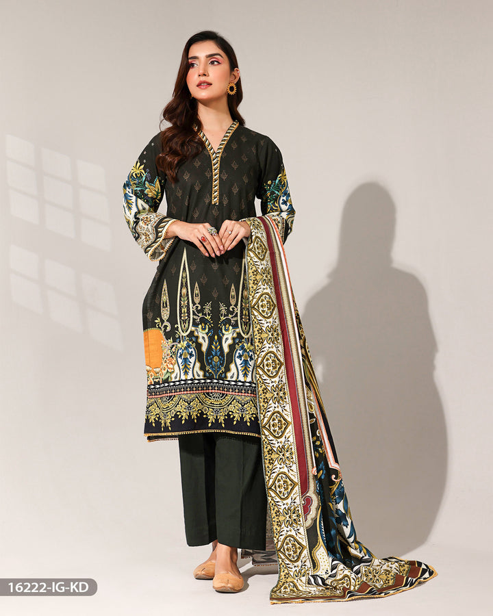 3 Piece Printed Khaddar Suit | 16222-IG-KD