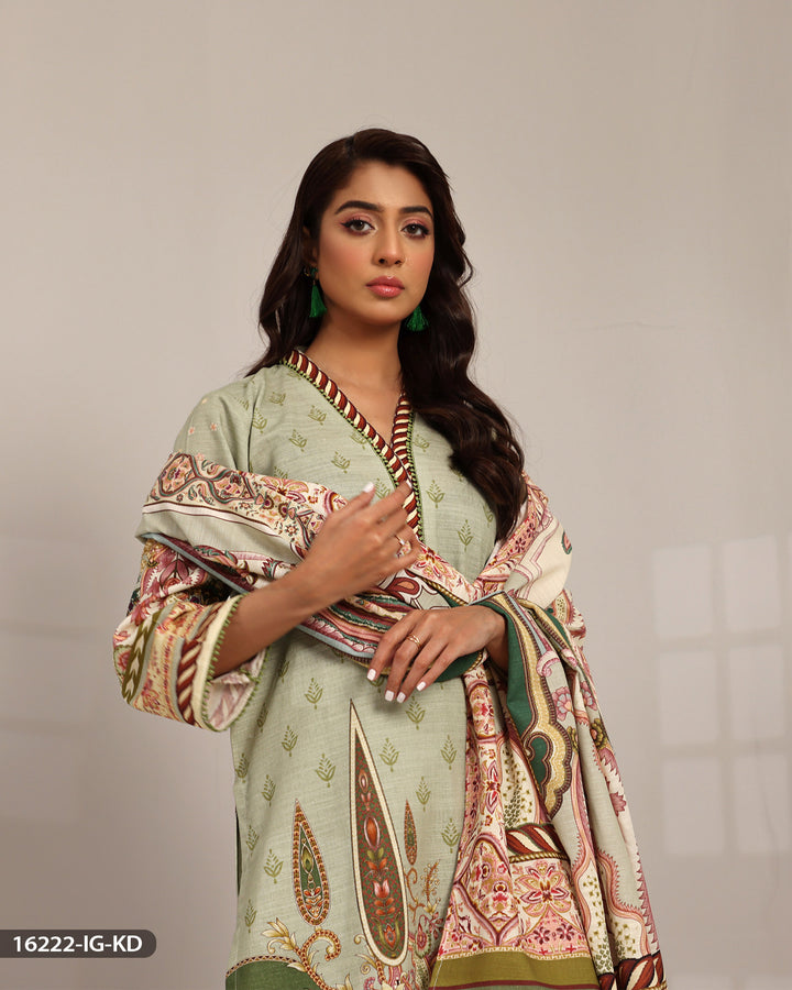 3 Piece Printed Khaddar Suit | 16222-IG-KD