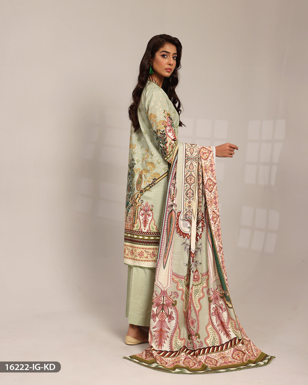 3 Piece Printed Khaddar Suit | 16222-IG-KD