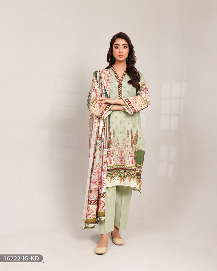 3 Piece Printed Khaddar Suit | 16222-IG-KD