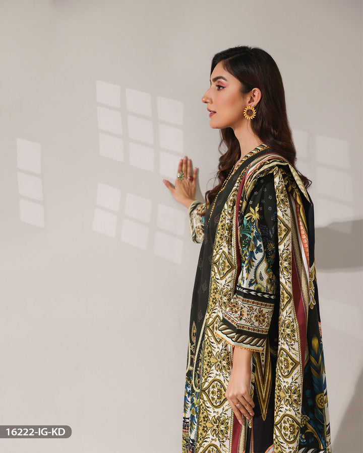 3 Piece Printed Khaddar Suit | 16222-IG-KD