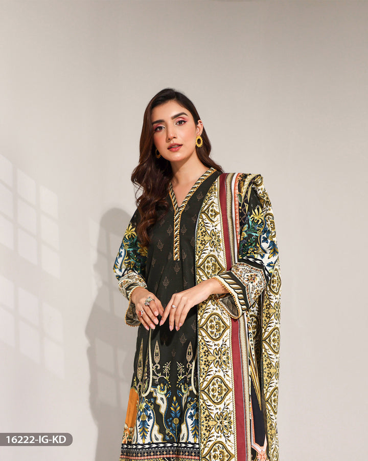 3 Piece Printed Khaddar Suit | 16222-IG-KD