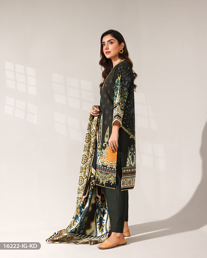 3 Piece Printed Khaddar Suit | 16222-IG-KD