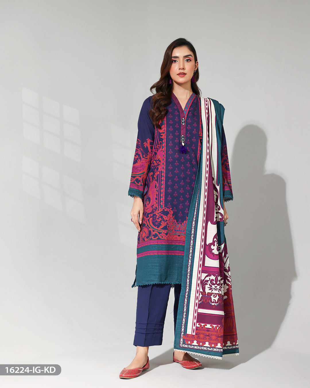 Stitched 3 Piece Khaddar Suit | 16224-IG-KD