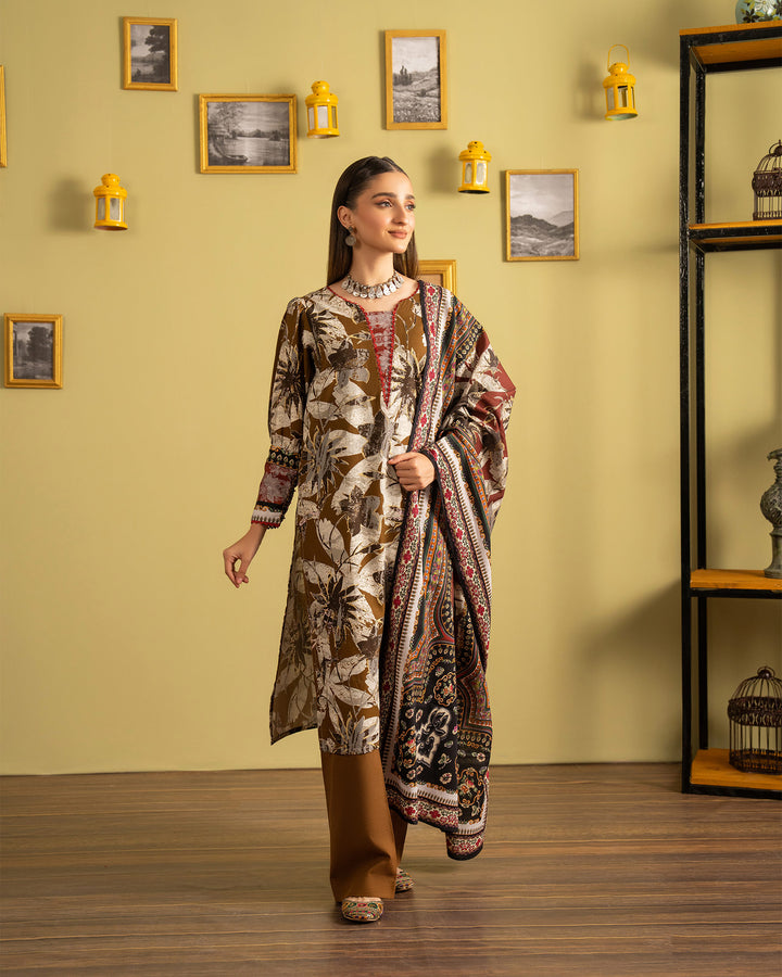 3 Piece - Printed Khaddar Suit Unstitched | UNFF013-KD