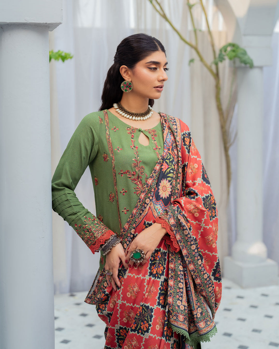 3 Piece - Embroidered Karandi Suit Unstitched | UNFF055-K.LN