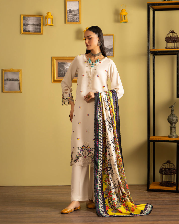 3 Piece - Embroidered Karandi Suit Unstitched | UNFF056-KD