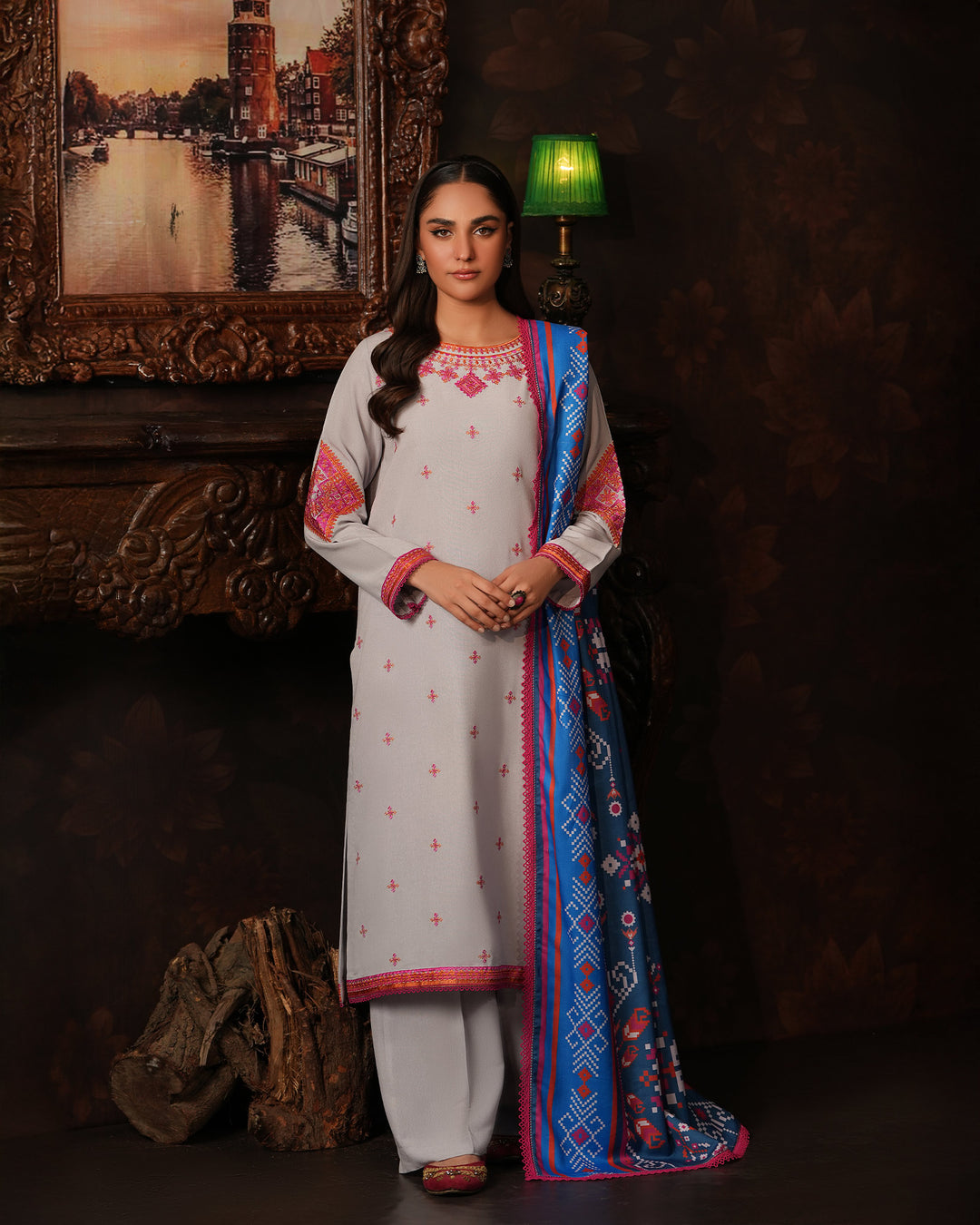 3 Piece Karandi Linen Suit Stitched | 16381-IG-K.LN