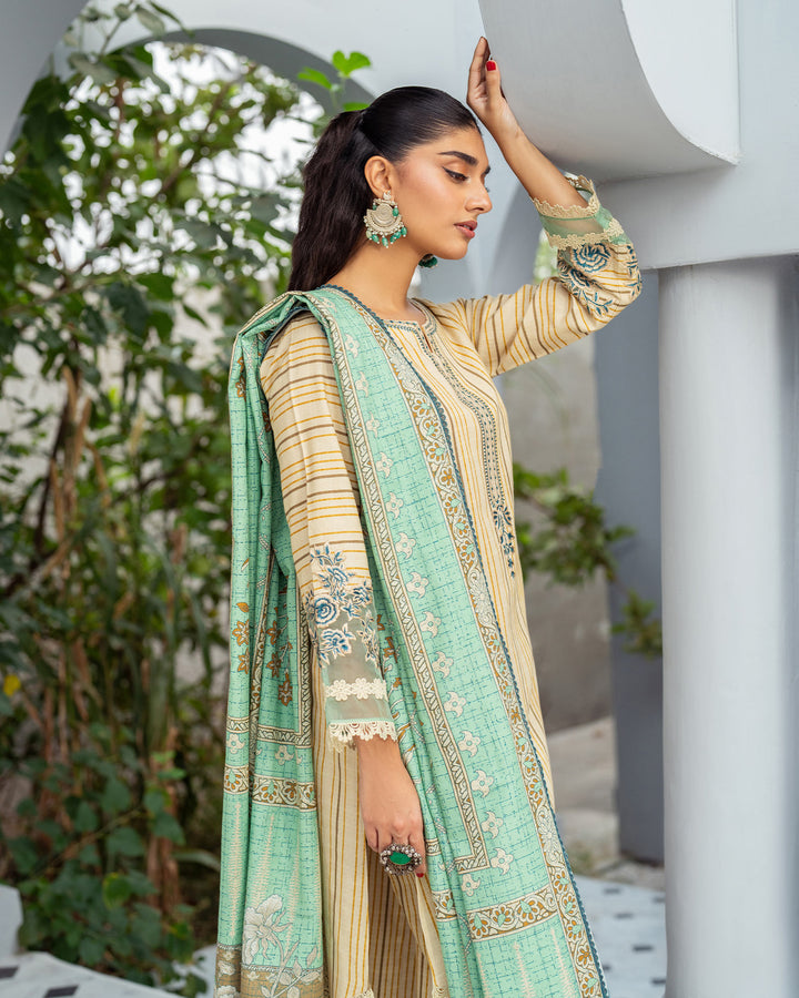 3 Piece - Printed Embroidered Khaddar Suit Unstitched | UNFF038-KD