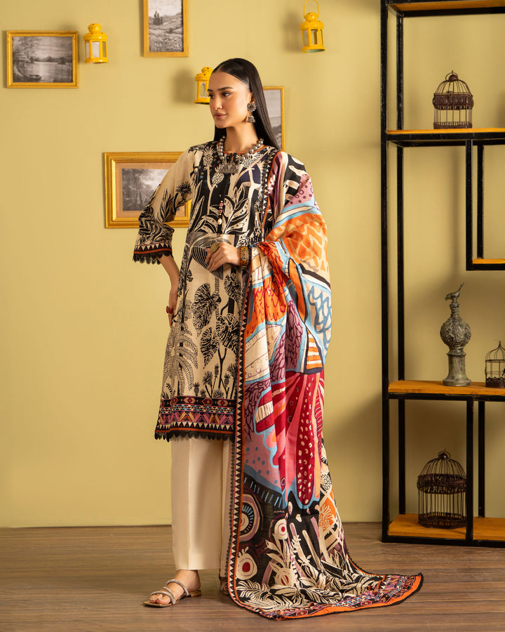 3 Piece - Printed Khaddar Suit Unstitched | UNFF043-KD