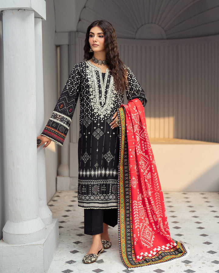 3 Piece - Printed Embroidered Khaddar Suit Unstitched | UNFF033-KD