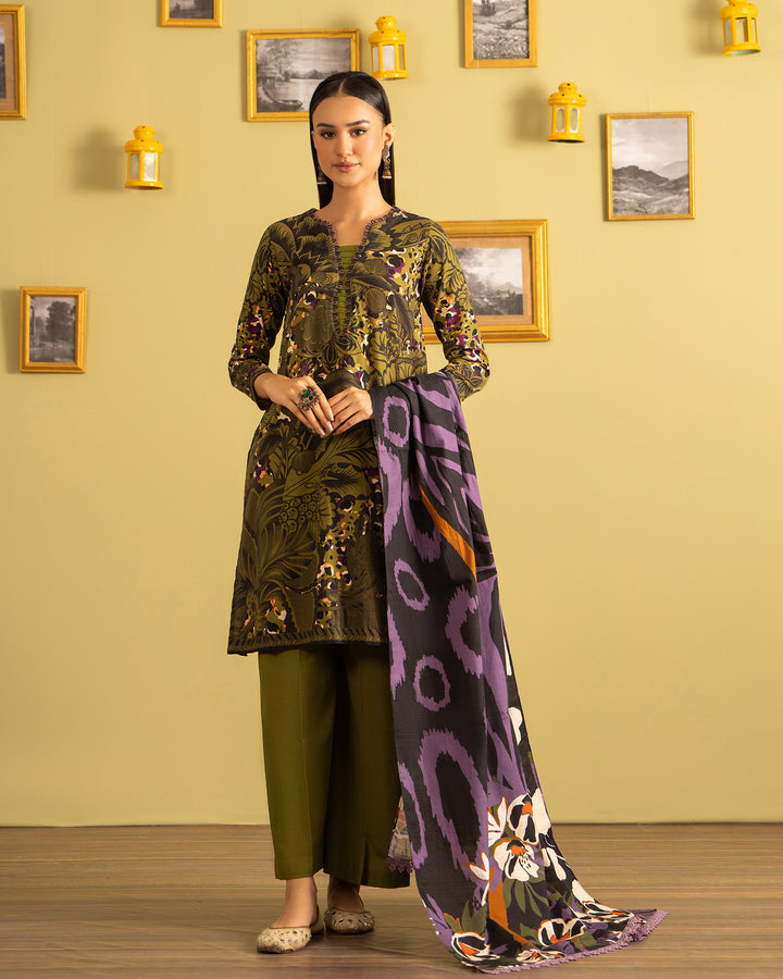 3 Piece - Printed Khaddar Suit Unstitched | UNFF020-KD