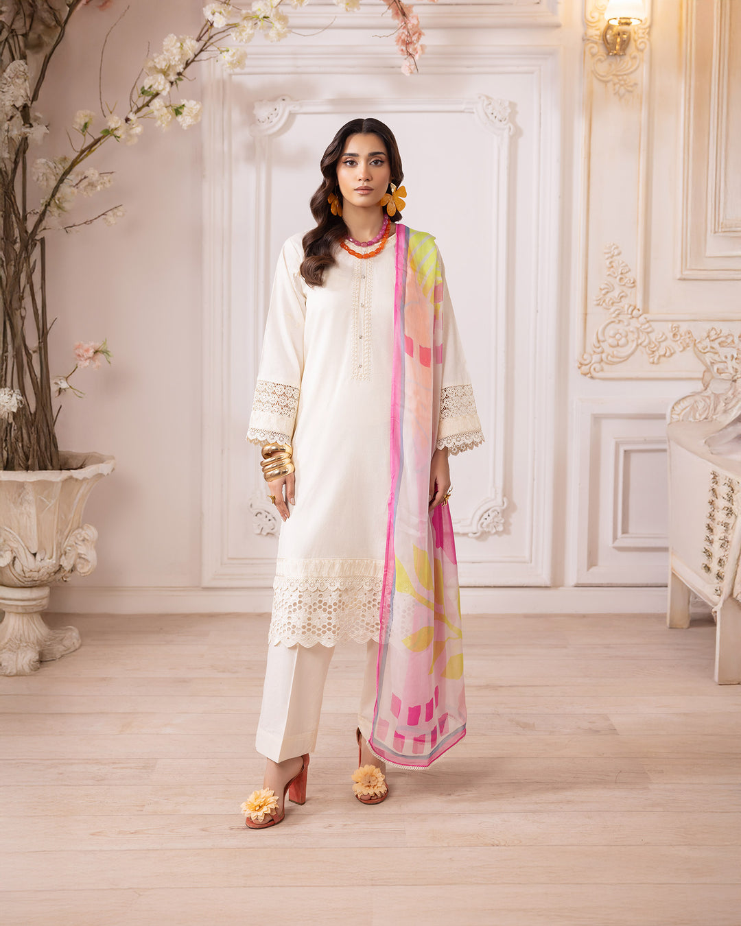 3-Piece Ready-to-Wear Jacquard Cotton Suit | 17166-IG-J.CT - Sha Posh Textile