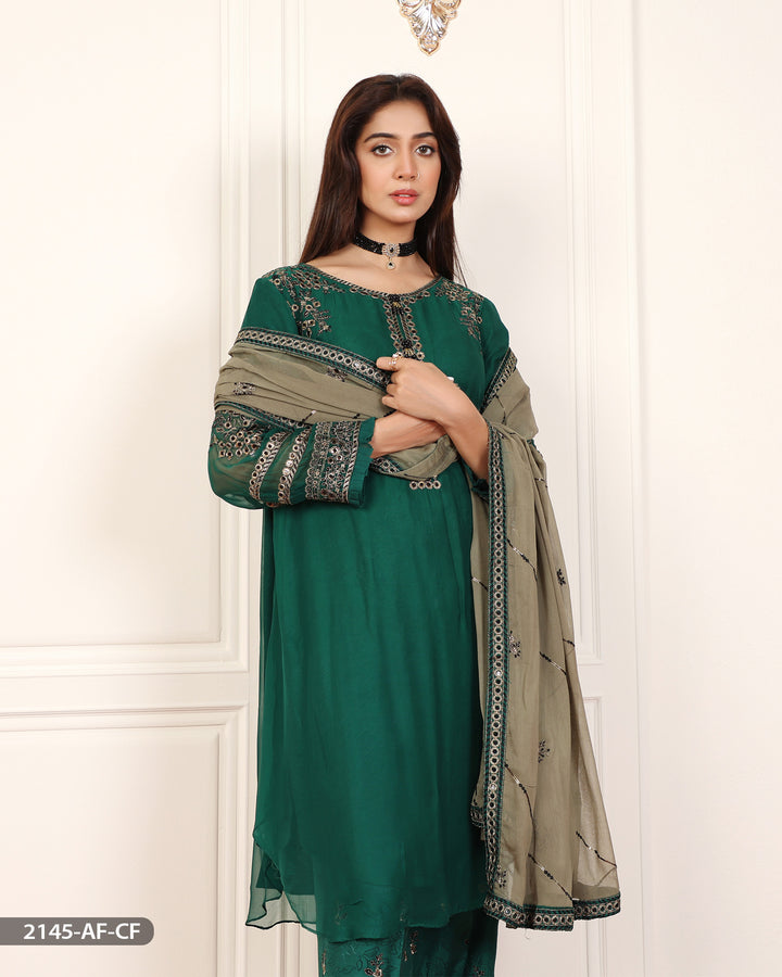 Stitched 3 Piece Embroidered Frock | 2145-AF-CF