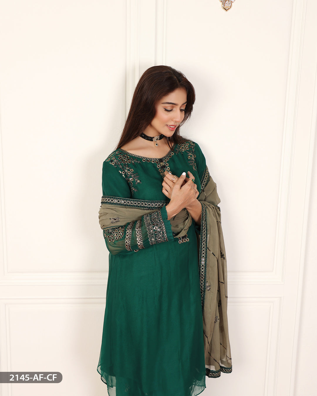 Stitched 3 Piece Embroidered Frock | 2145-AF-CF