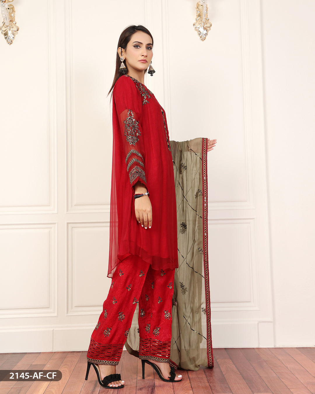 Stitched 3 Piece Embroidered Frock | 2145-AF-CF