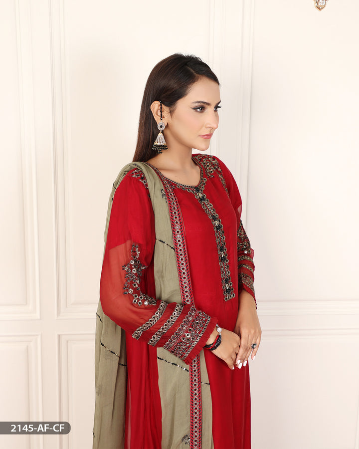 Stitched 3 Piece Embroidered Frock | 2145-AF-CF