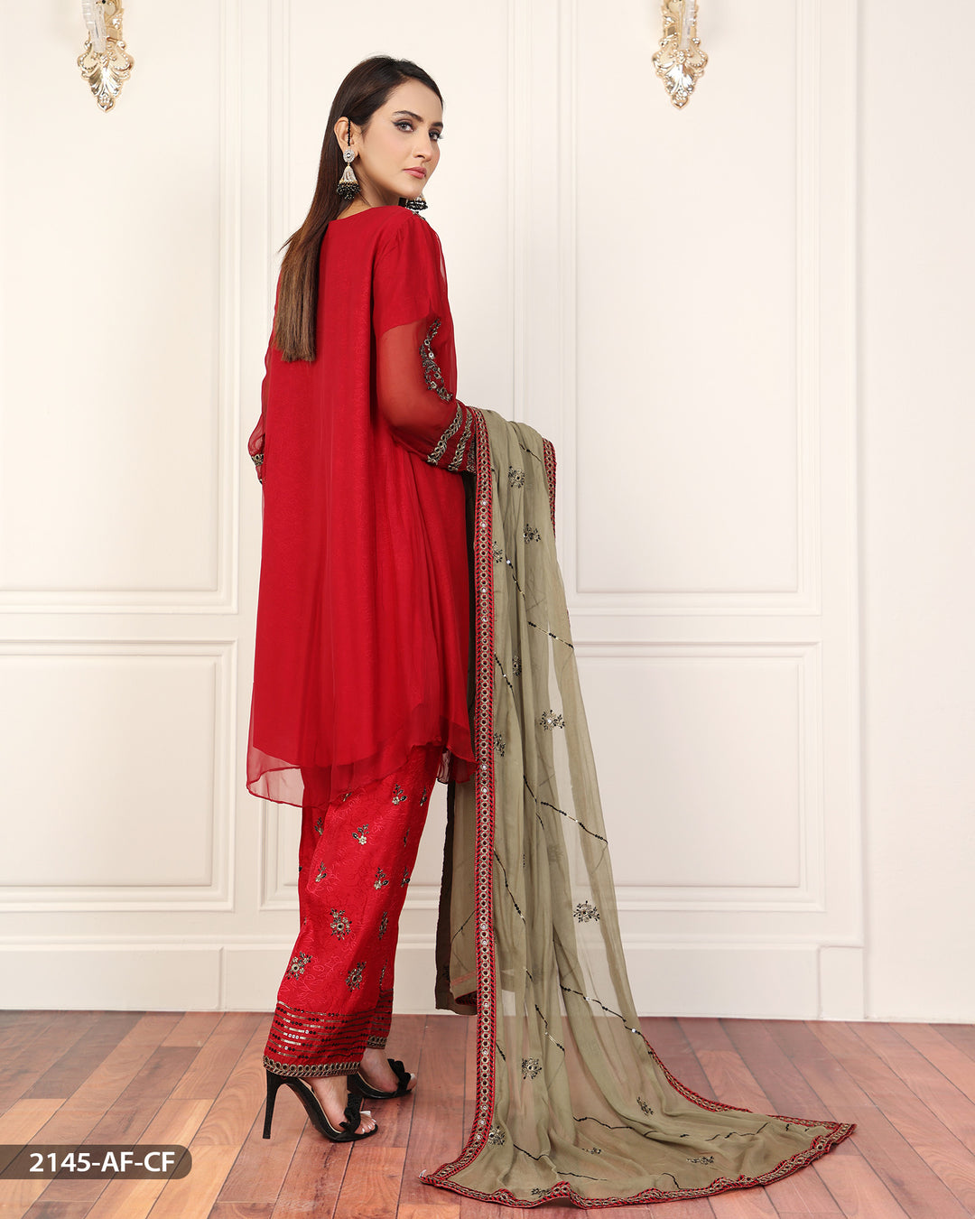 Stitched 3 Piece Embroidered Frock | 2145-AF-CF