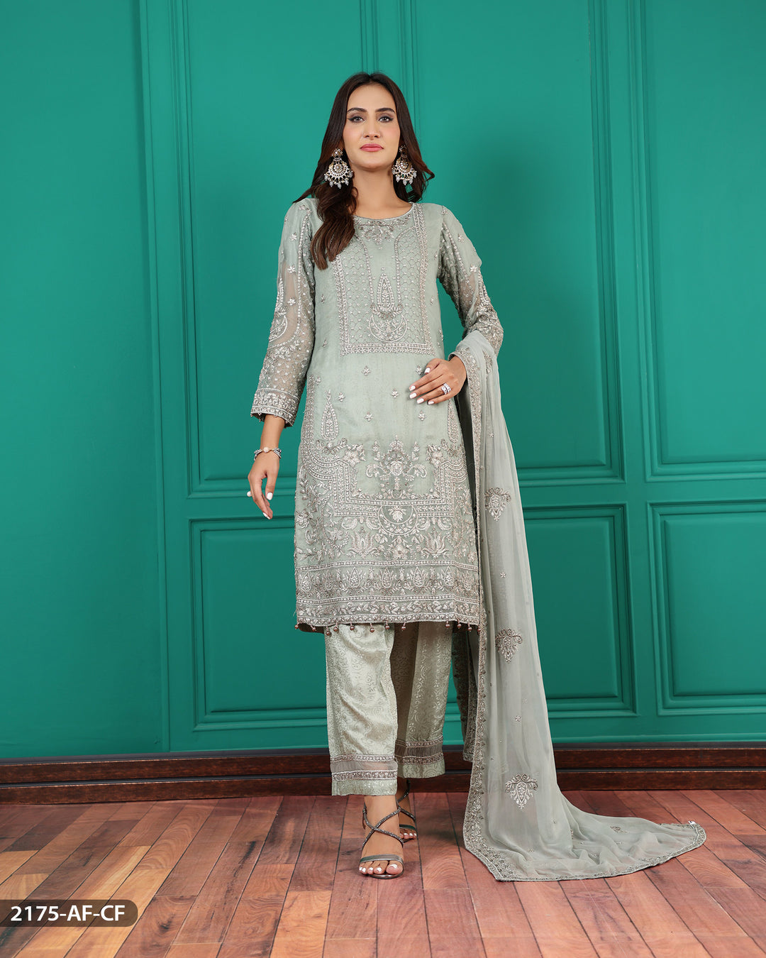 Stitched 3 Piece Embroidered Chiffon Suit | 2175-AF-CF