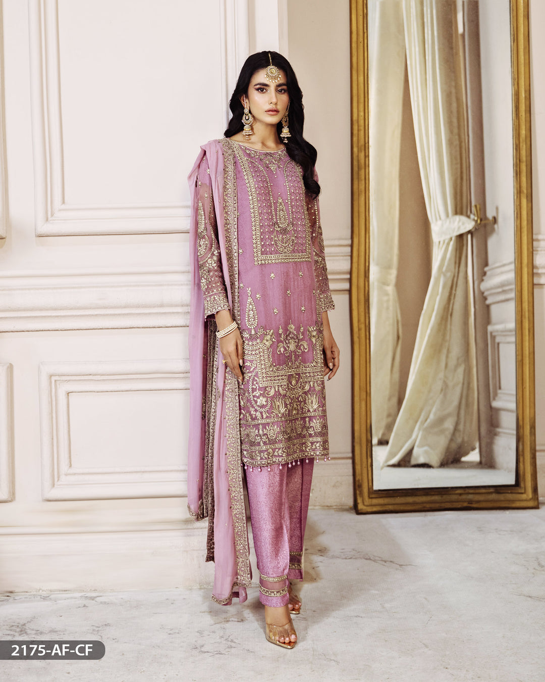 Stitched 3 Piece Embroidered Chiffon Suit | 2175-AF-CF