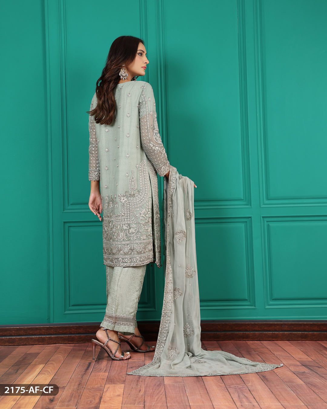 Stitched 3 Piece Embroidered Chiffon Suit | 2175-AF-CF